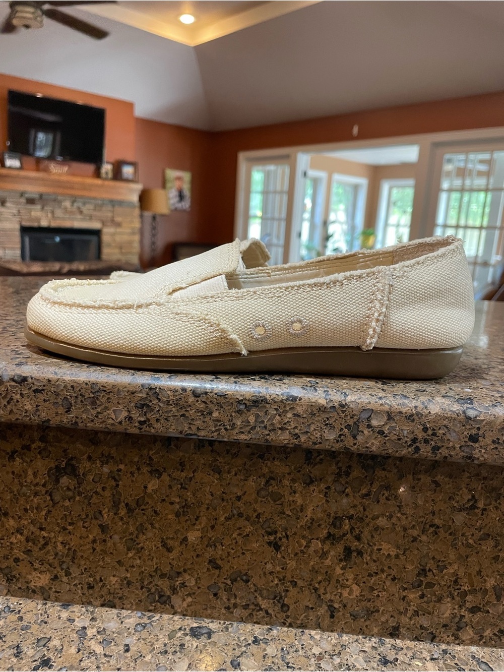 AEROSOLES So Soft Canvas Loafer Raw Trim Frayed Sz 6.5 Slip On Cushioned Footbed
